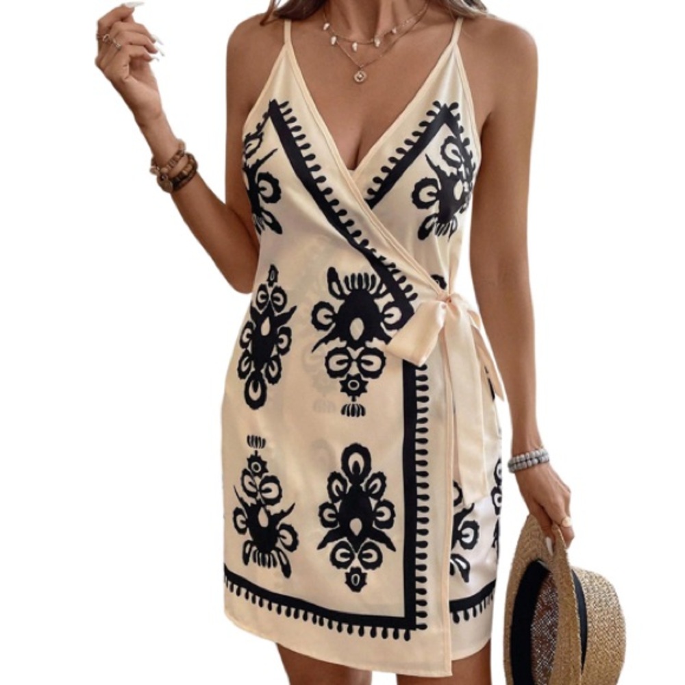 Chic Cream and Black Patterned Mini Dress
